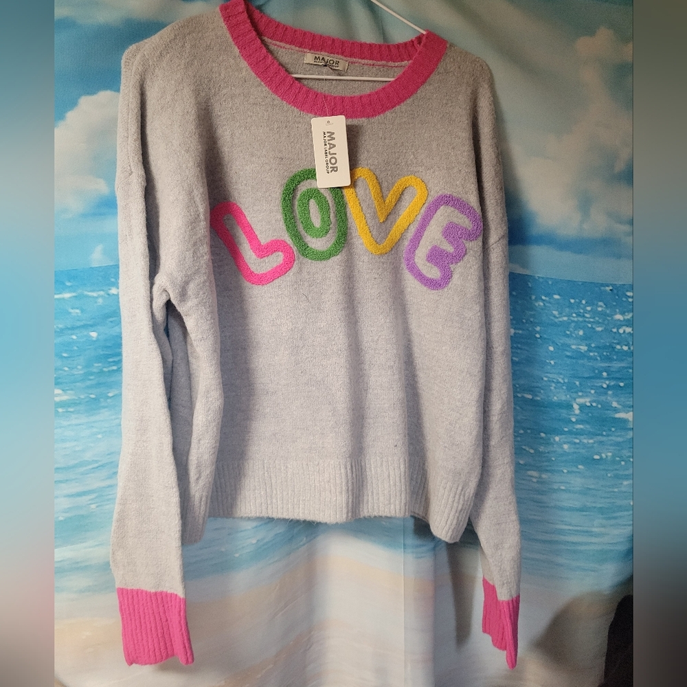 Major Label NWT Love‎ Sweater Womens Size Medium Valentines Day